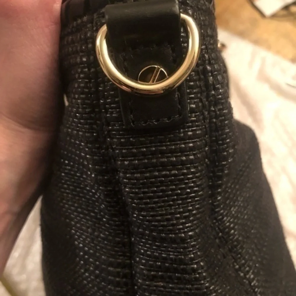 Michael kors black wicker tote bag with tassels and hangtag charm